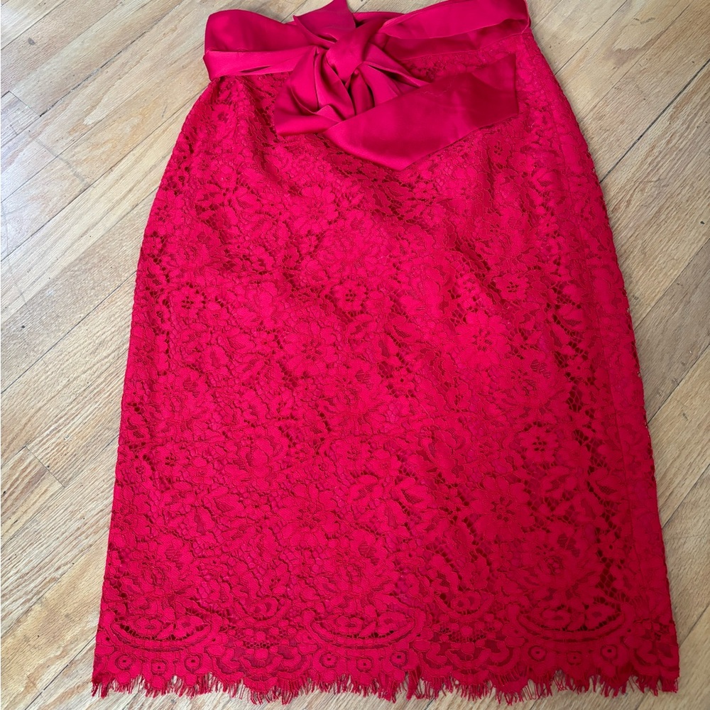 NWT J Crew red lace pencil skirt size 4